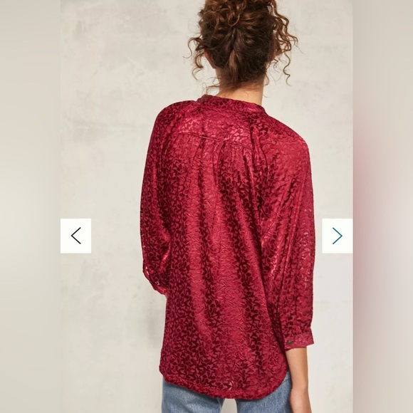 Anthropologie Susanna Burnout Velvet Buttondown Blouse Red XS - Picture 13 of 13